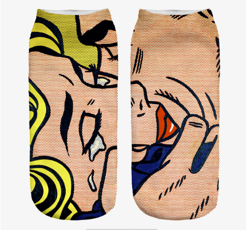 Socks with detail image of "The Kiss" by Roy Lichtenstein